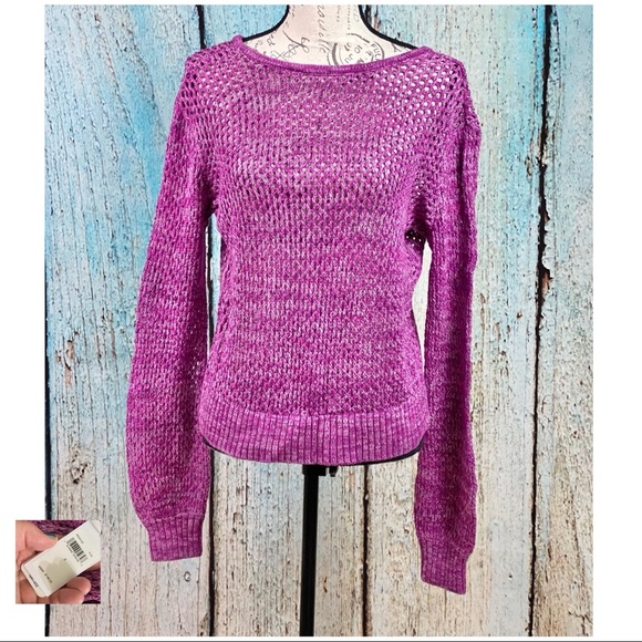 Anthropologie Splendid NWT Lilac Purple Open Fishnet Sweater - Picture 2 of 11